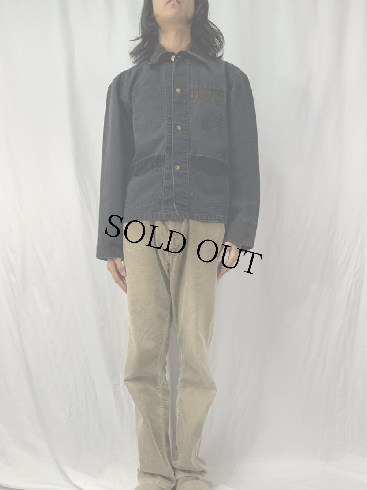 画像2: 80〜90's Carhartt USA製 コーデュロイ切り替え ダックカバーオール L (2)