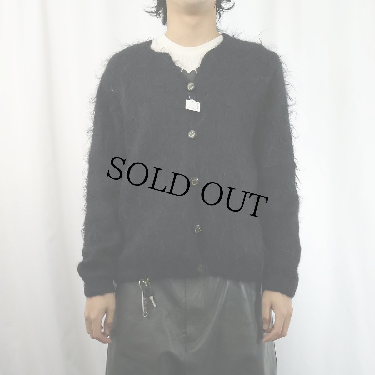 画像2: シャギーニットカーディガン BLACK (2)