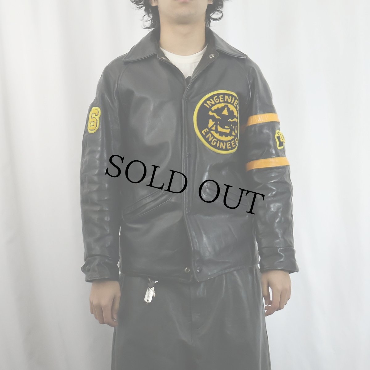 画像3: 70〜80's ROLLY SARAULT パッチ付き キルティングライナー レザースタジャン SIZE38 (3)