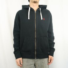 画像2: POLO Ralph Lauren REVERSE WEAVE TYPE ロゴ刺繍 裏サーマル スウェットジップパーカー BLACK L (2)