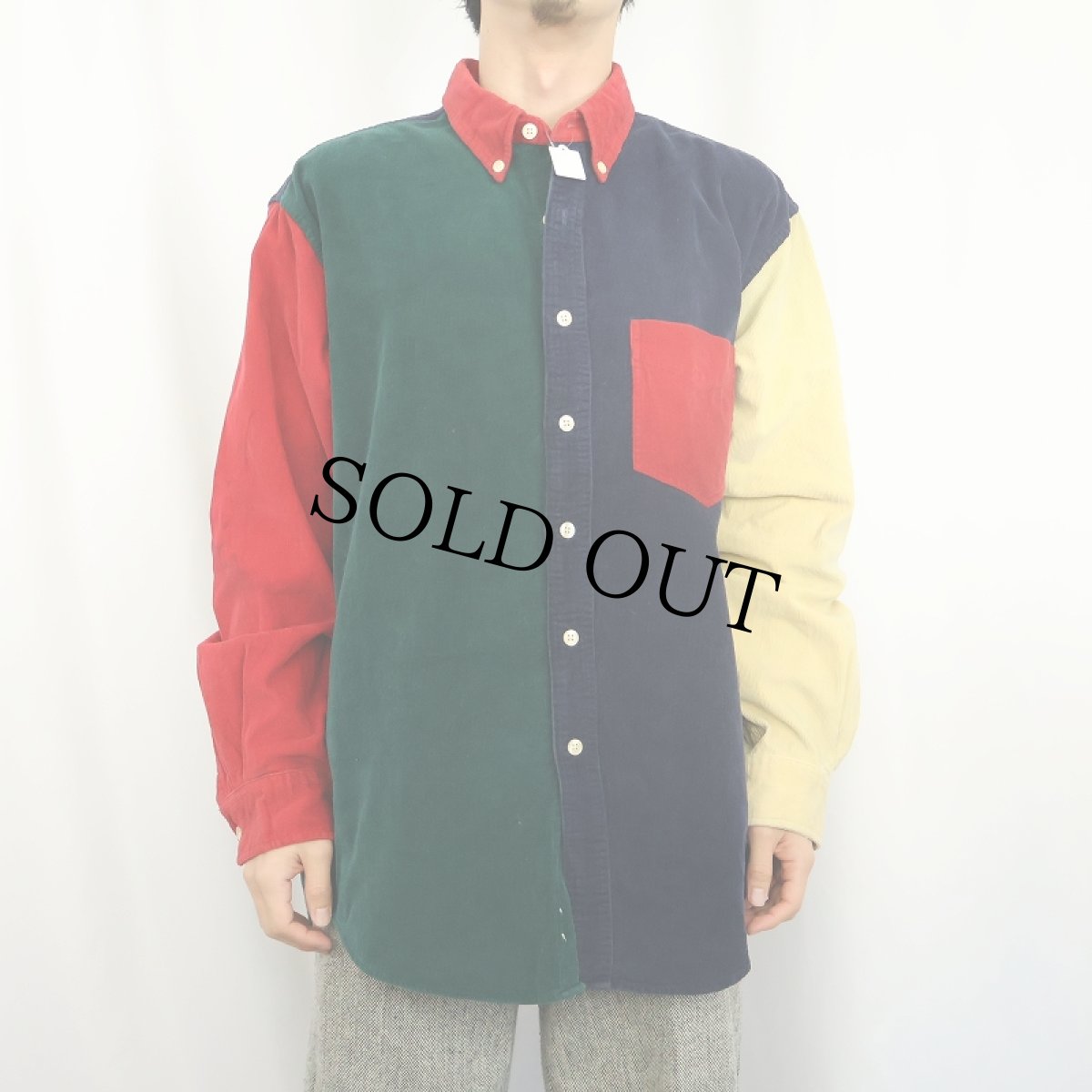 画像2: 90's J.CREW クレイジーパターン コーデュロイボタンダウンシャツ L (2)