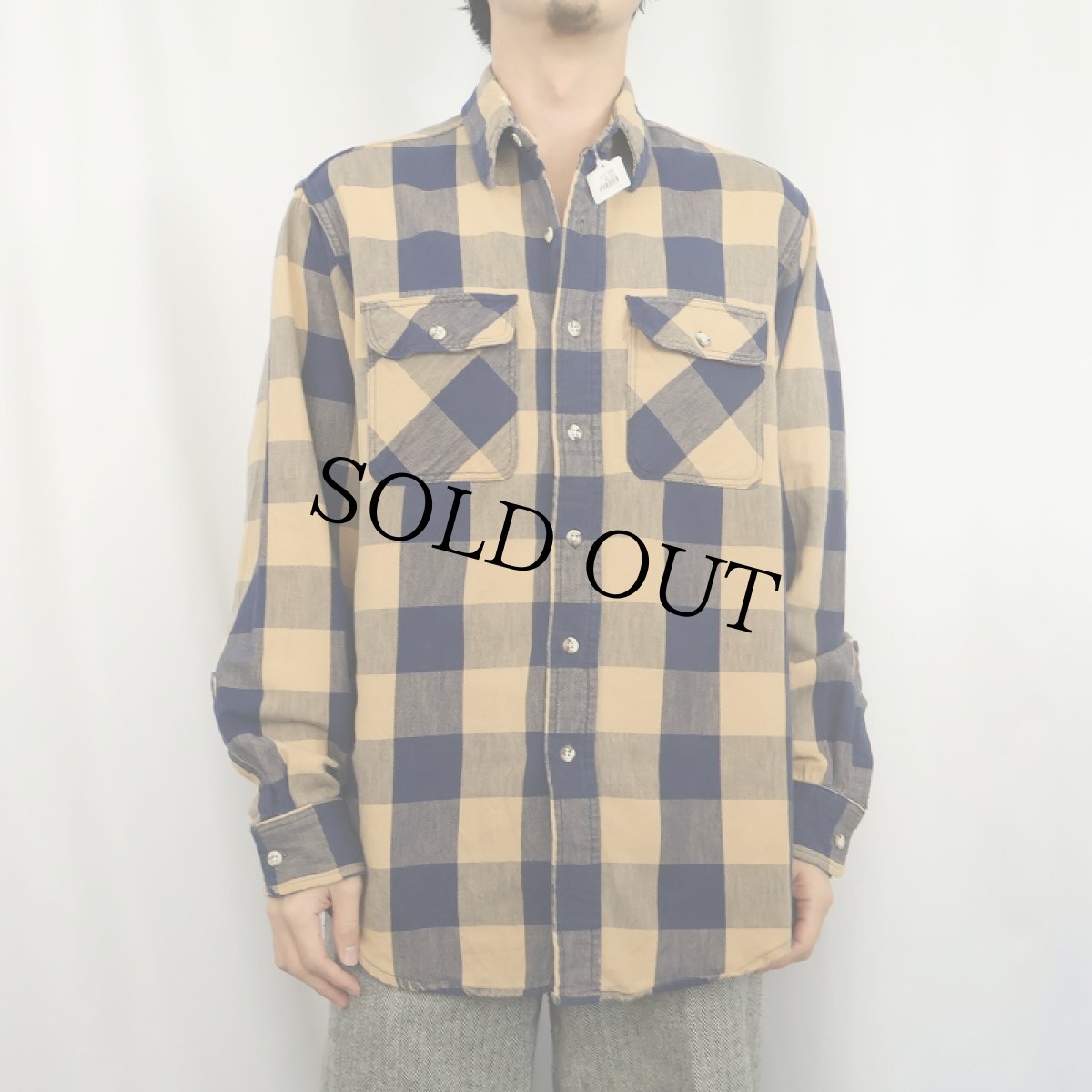 画像2: 70〜80's Eddie Bauer USA製 ブロックチェック柄 ヘビーネルシャツ L (2)