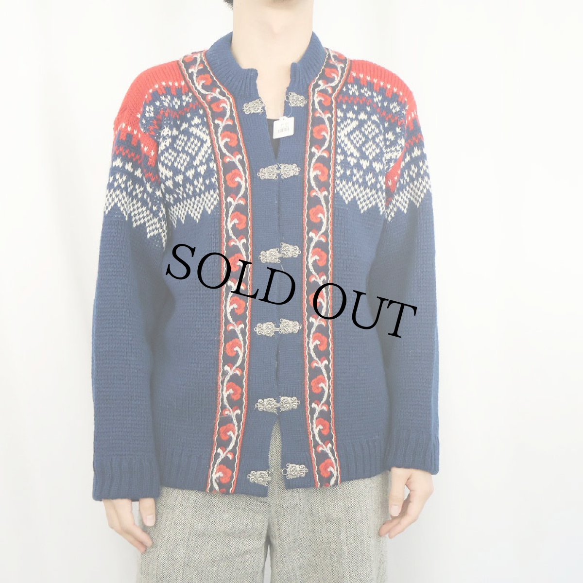 画像2: 80's〜 FJORD FASHION ノルディック柄 ウールニットカーディガン SIZE48 (2)
