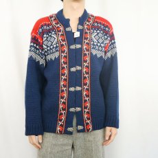 画像2: 80's〜 FJORD FASHION ノルディック柄 ウールニットカーディガン SIZE48 (2)