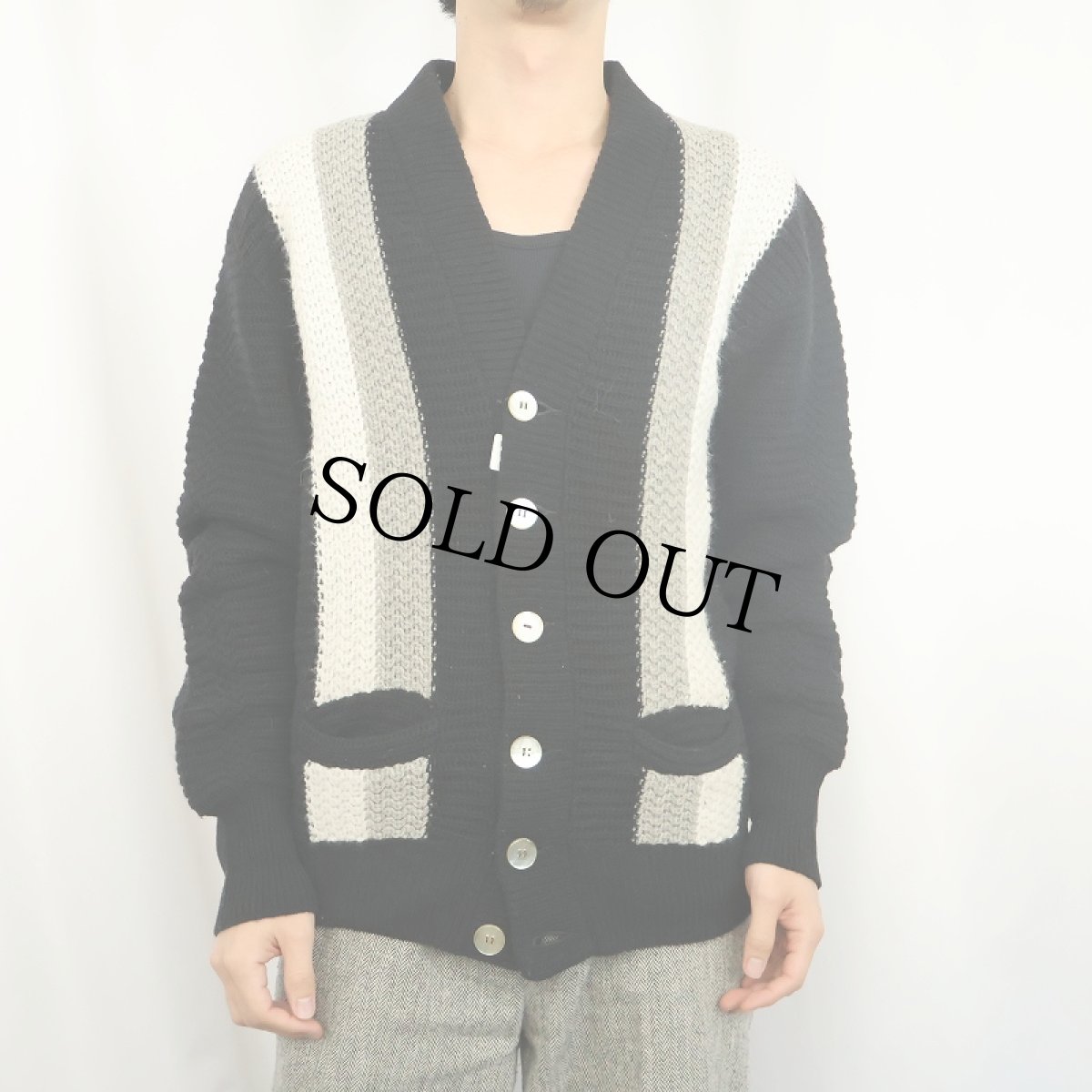 画像2: 60's CAMPUS USA製 切り替えデザイン ラムウール×ナイロン ニットカーディガン S (2)