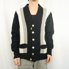 画像2: 60's CAMPUS USA製 切り替えデザイン ラムウール×ナイロン ニットカーディガン S (2)