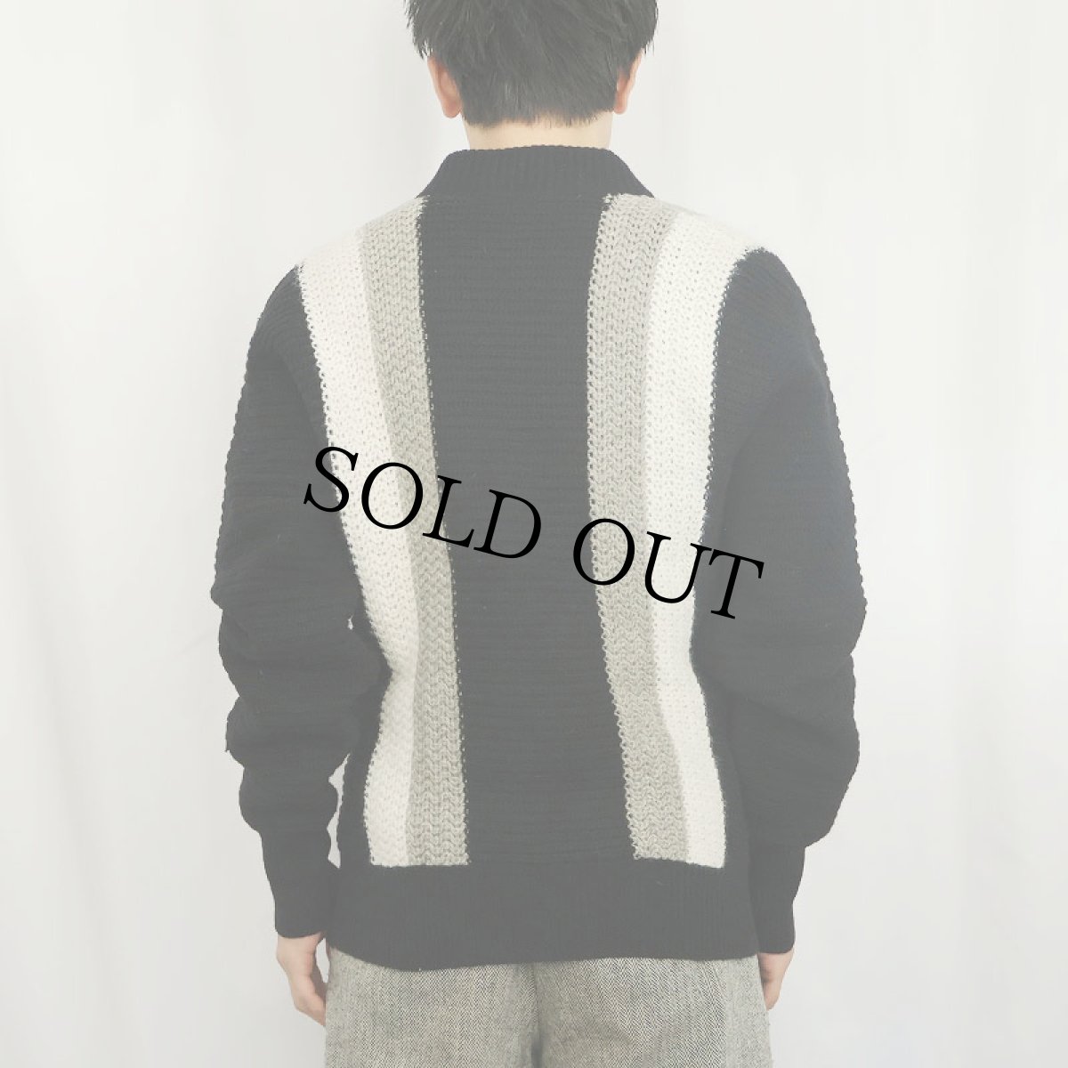 画像3: 60's CAMPUS USA製 切り替えデザイン ラムウール×ナイロン ニットカーディガン S (3)