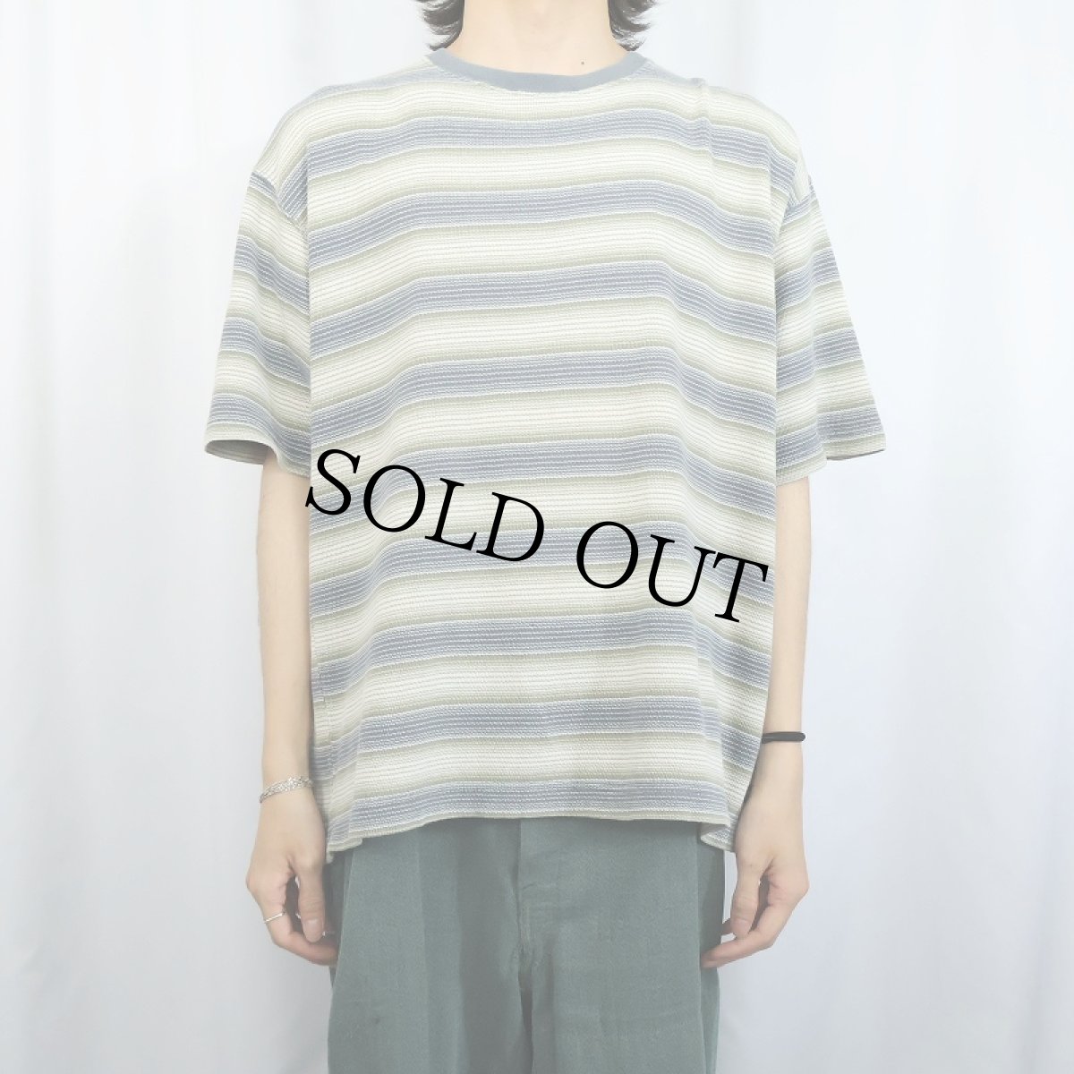 画像2: 90's DOCKERS マルチボーダー柄 Tシャツ L (2)
