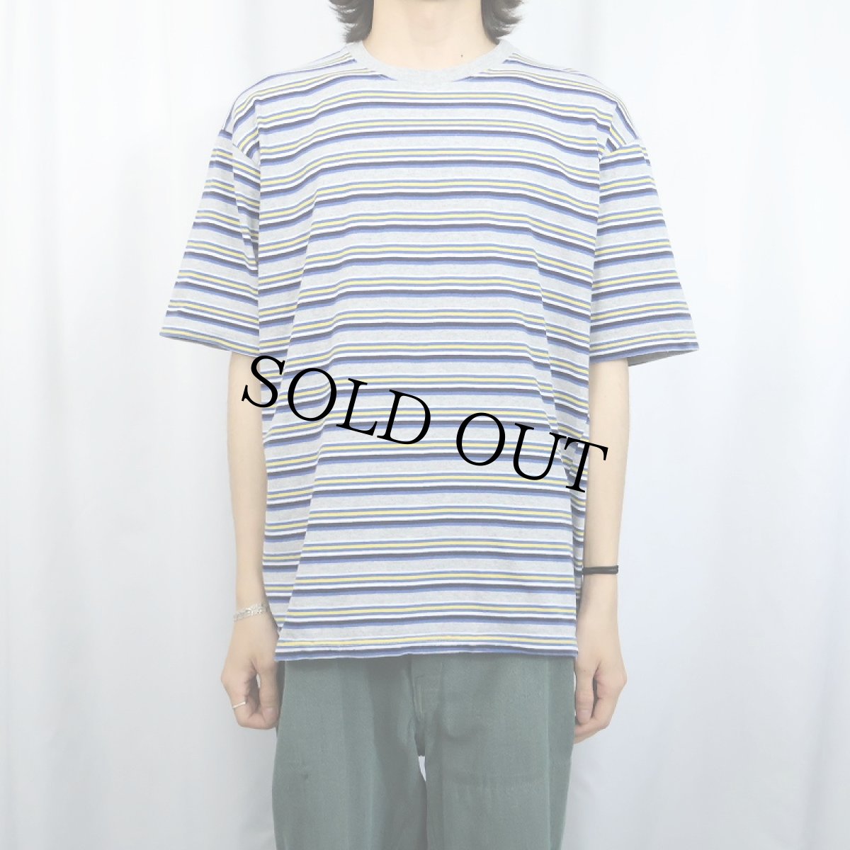 画像2: 90's COUNTY SEAT USA製 マルチボーダー柄 Tシャツ M (2)