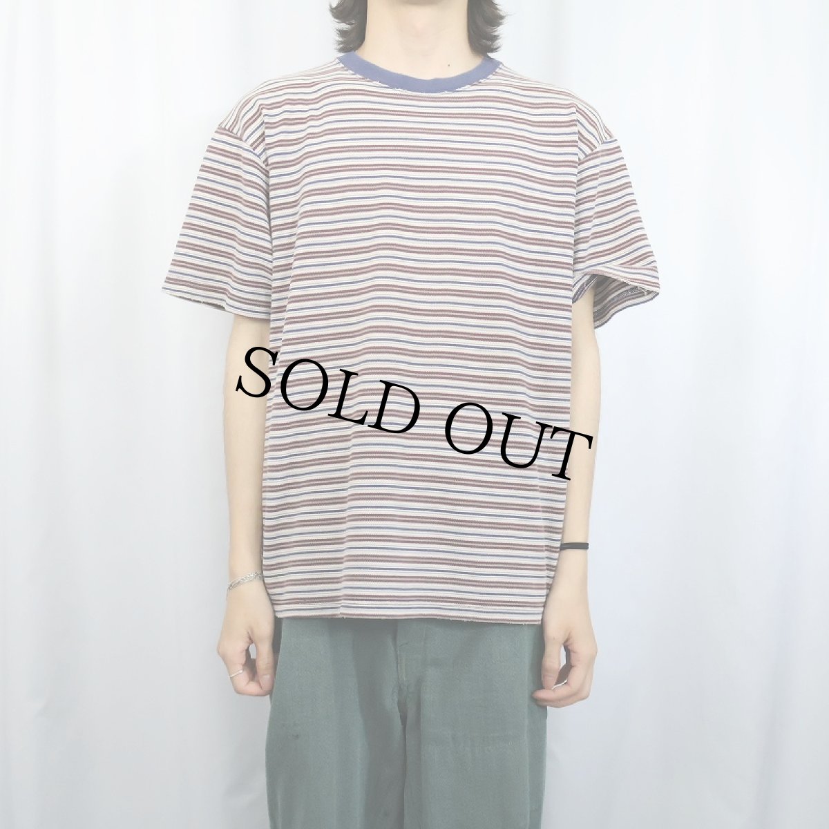 画像2: 90's HOME GROWN USA製 マルチボーダー柄 Tシャツ L (2)