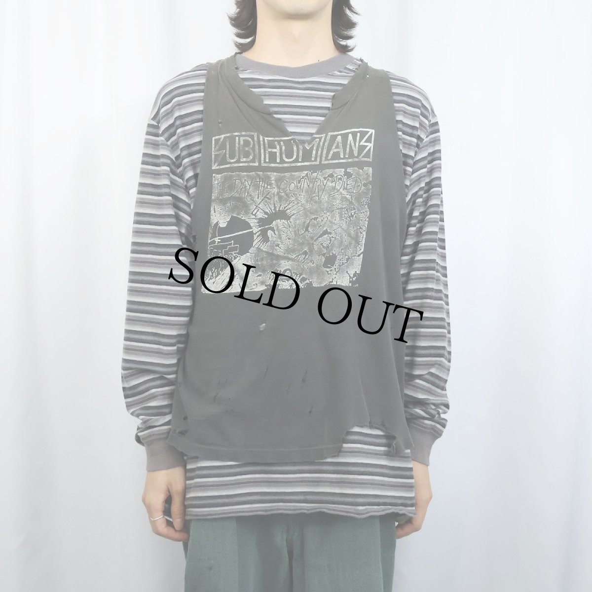 画像3: 90's Subhumans "The Day The Country Died" カットオフスリーブ パンクロックバンド プリントTシャツ BLACK (3)
