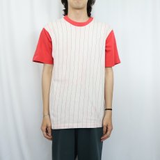 画像2: 90's USA製 ストライプ柄 ベースボールTシャツ M (2)