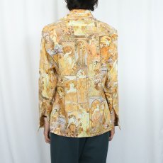 画像3: 70's Chasin's Southern California "Mucha" 総柄 アートプリントポリエステルシャツ M (3)