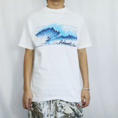 画像2: 80's USA製 "Hawaii" サーフィンプリントTシャツ L (2)