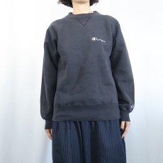 画像2: 80〜90's Champion 青刺繍タグ 中期 USA製 前V ロゴ刺繍 スウェット BLACK M (2)