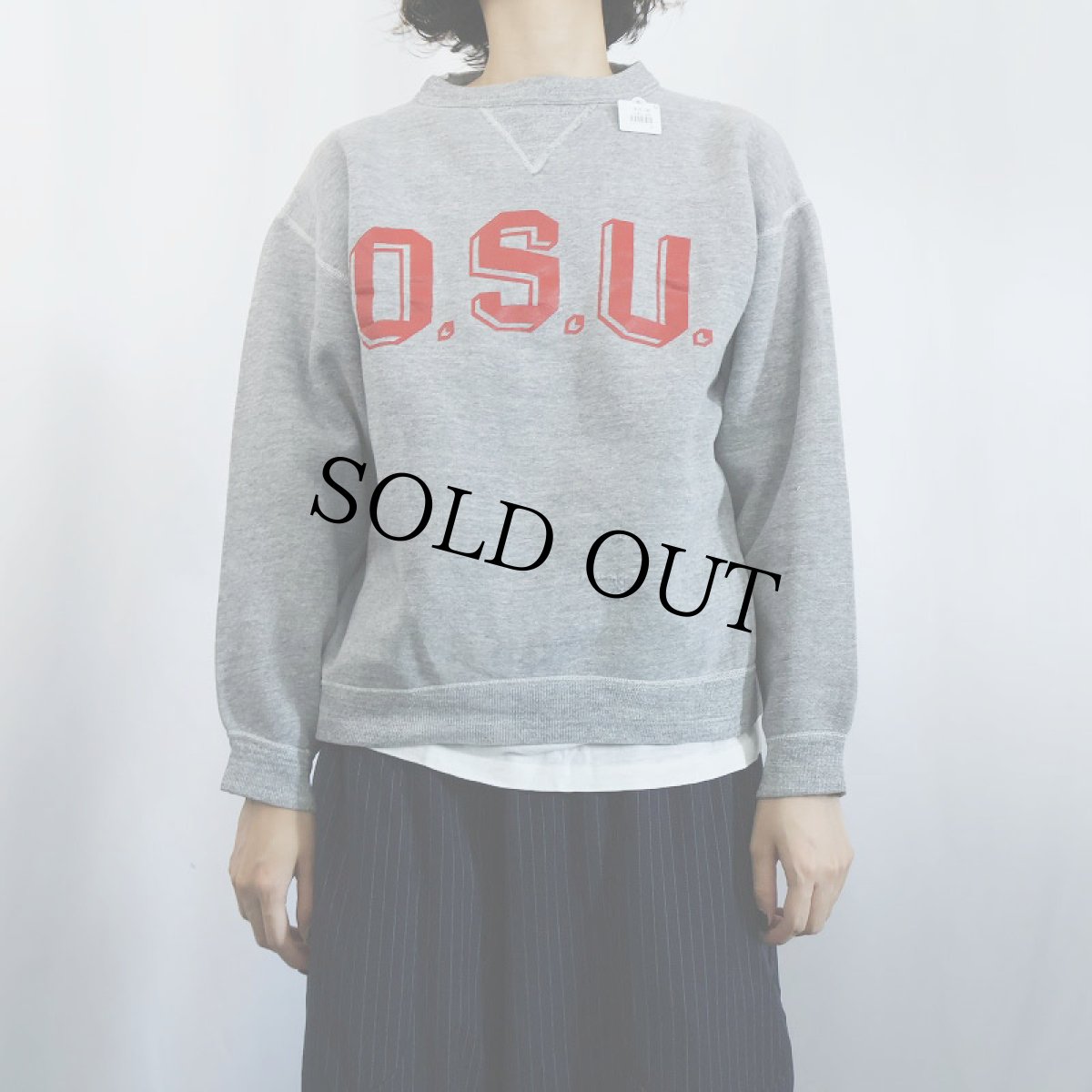 画像2: 70's RUSSELL ATHLETIC 金タグ初期 USA製 "O.S.U." 前V ラバープリントスウェット L (2)