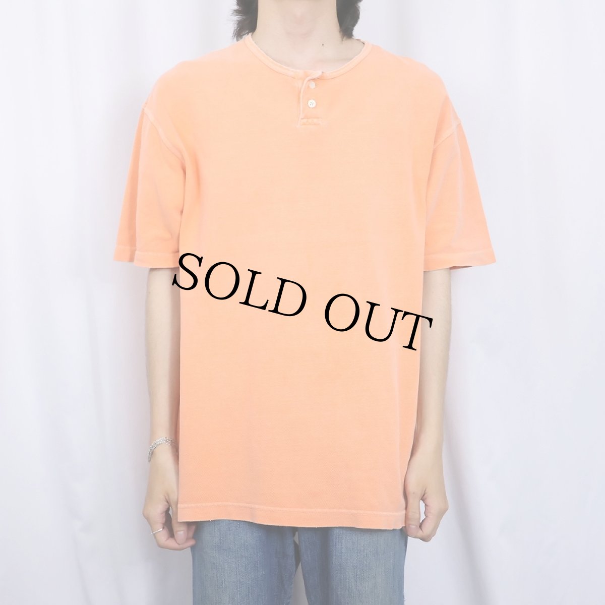 画像2: 90's GAP オーバーダイ ヘンリーネックTシャツ L (2)