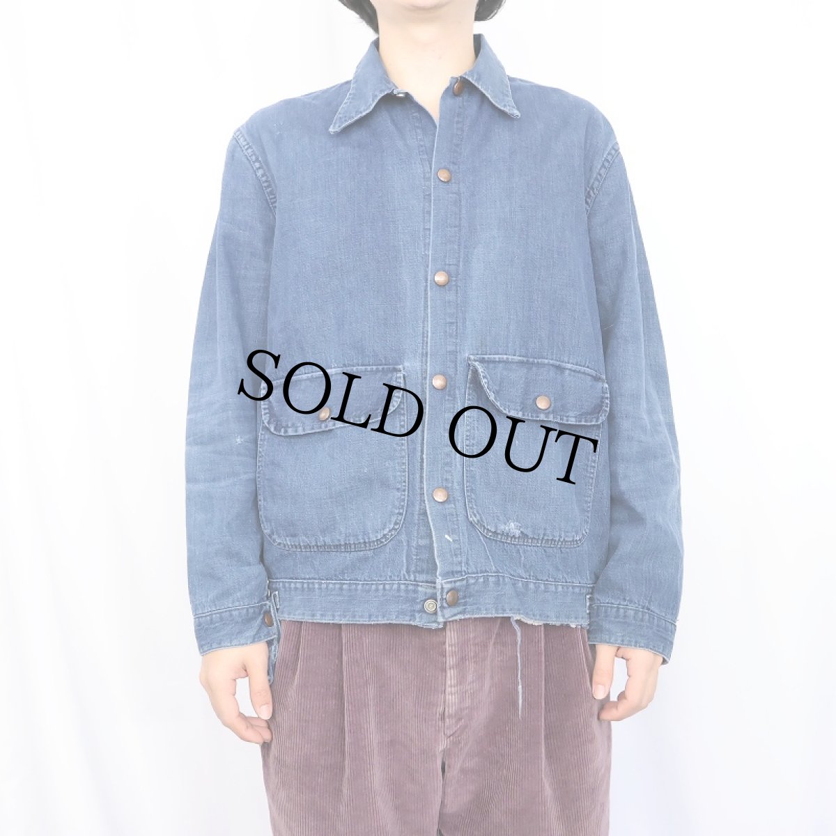 画像2: 〜70's UNKNOWN 裏ネル デニムカバーオール (2)