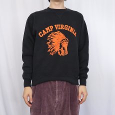 画像2: 90's RUSSELL ATHLETIC USA製 前V "CAMP VIRGINIA" プリントスウェット BLACK M (2)