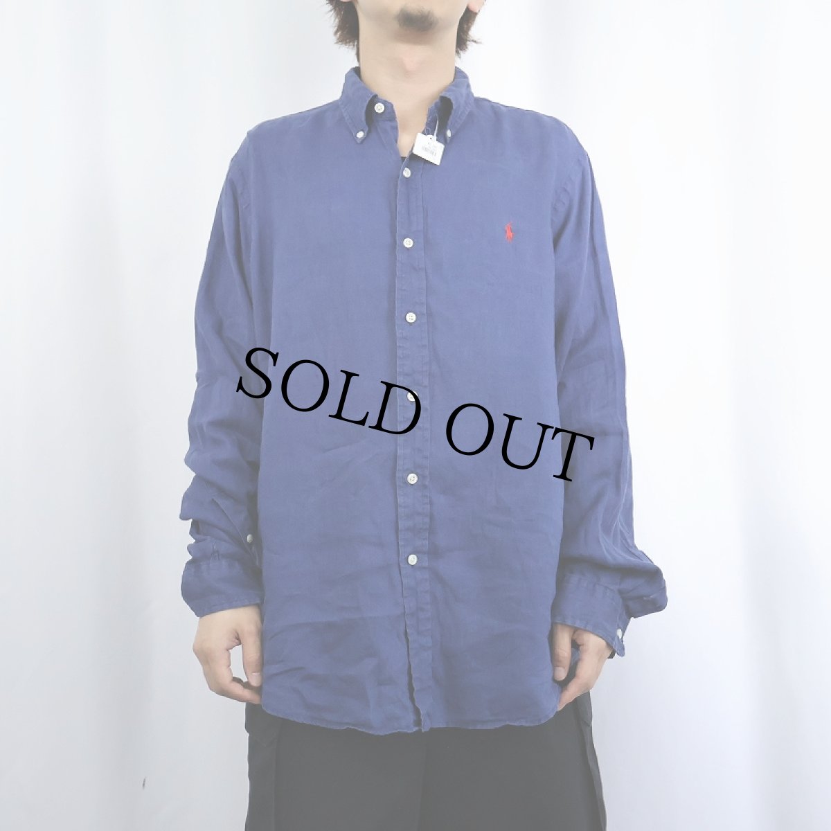 画像2: POLO Ralph Lauren ロゴ刺繍 リネンボタンダウンシャツ L (2)