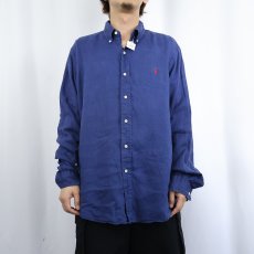 画像2: POLO Ralph Lauren ロゴ刺繍 リネンボタンダウンシャツ L (2)