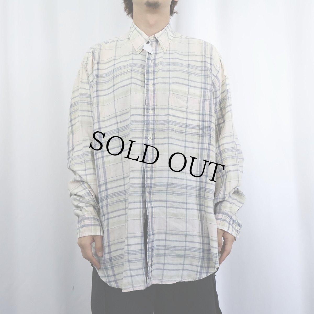 画像2: 90's POLO Ralph Lauren チェック柄 リネンボタンダウンシャツ XL (2)