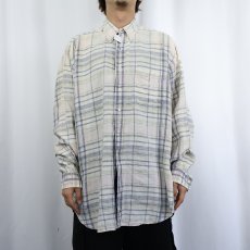 画像2: 90's POLO Ralph Lauren チェック柄 リネンボタンダウンシャツ XL (2)