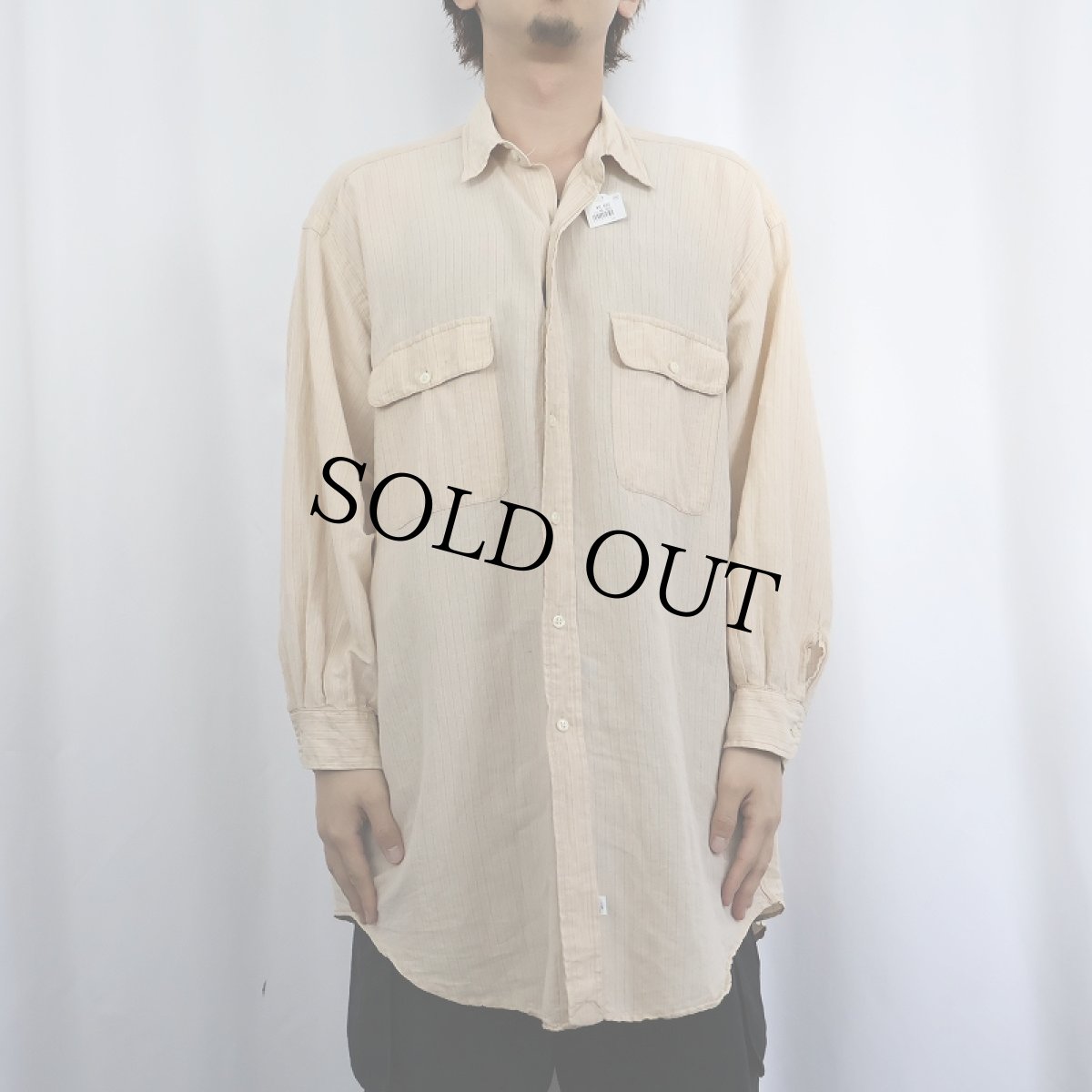 画像2: 90's POLO Ralph Lauren ストライプ柄 コットン×リネン サファリシャツ XL (2)