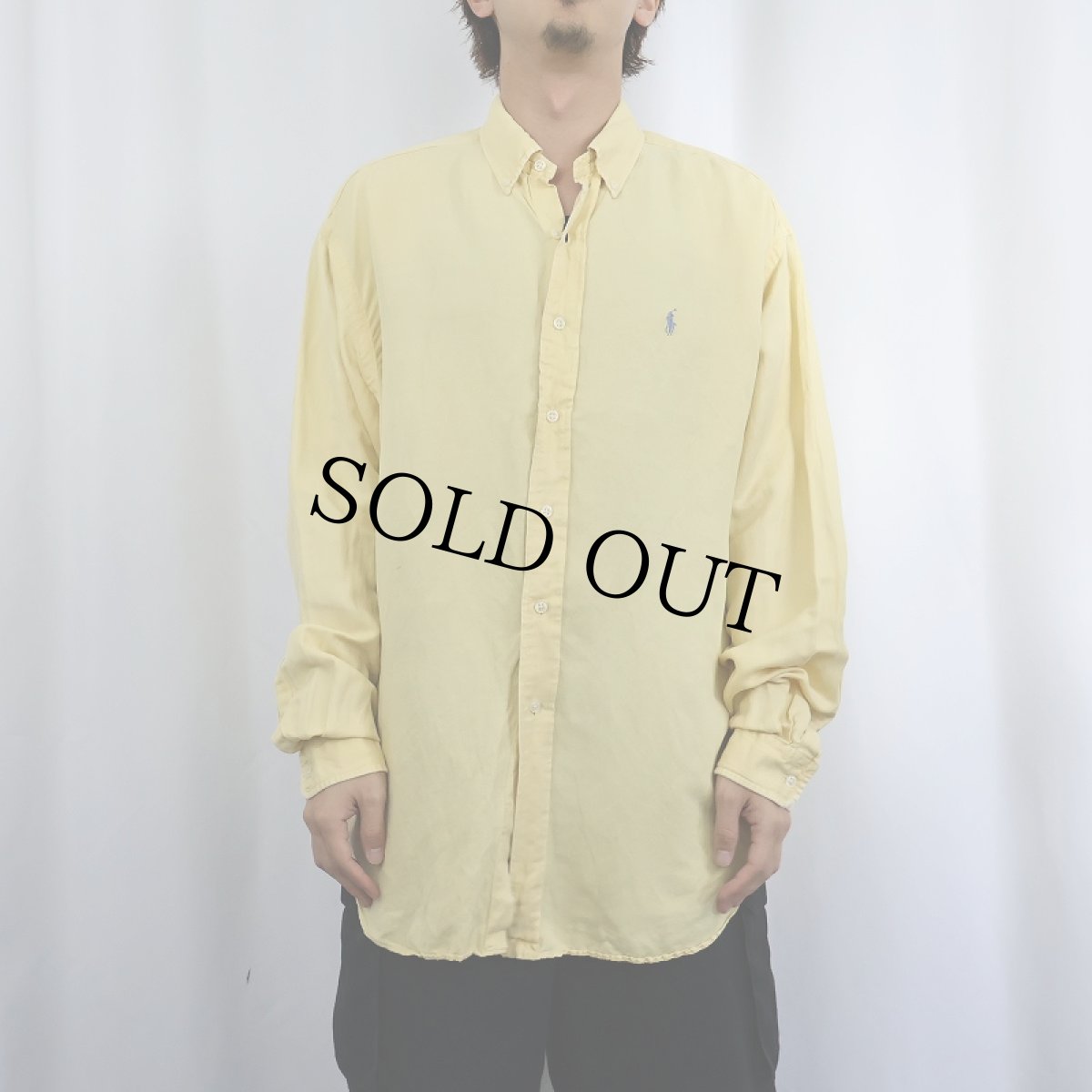 画像2: Ralph Lauren "BLAKE" シルク×リネンボタンダウンシャツ L (2)