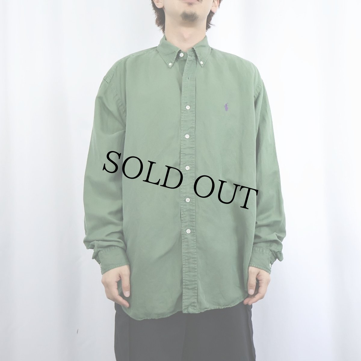 画像2: Ralph Lauren "BLAKE" シルク×リネンボタンダウンシャツ L (2)