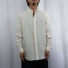 画像2: Ralph Lauren "CLASSIC FIT" ロゴ刺繍 シルク×リネン ボタンダウンシャツ IVOLY M (2)