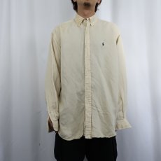 画像2: Ralph Lauren "BLAKE" ロゴ刺繍 シルク×リネンボタンダウンシャツ L (2)