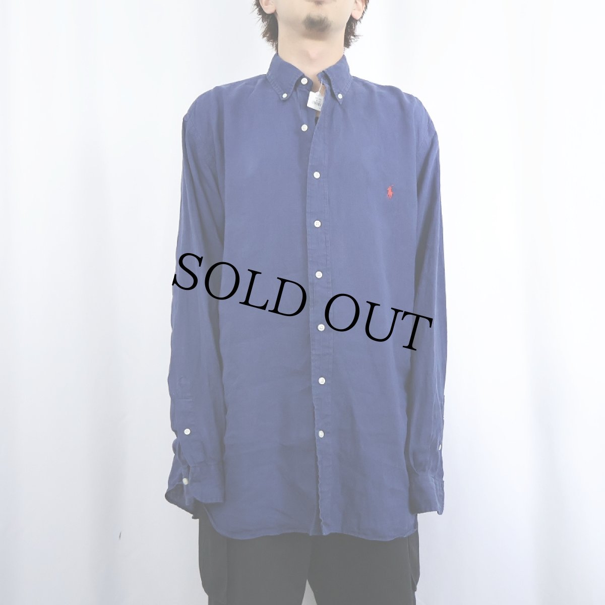 画像2: Ralph Lauren ロゴ刺繍 リネンボタンダウンシャツ L (2)