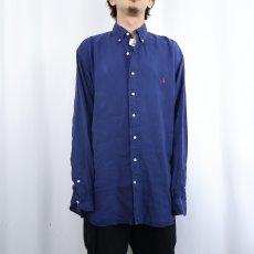 画像2: Ralph Lauren ロゴ刺繍 リネンボタンダウンシャツ L (2)