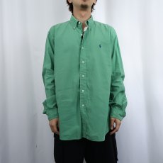 画像2: Ralph Lauren "CLASSIC FIT" ロゴ刺繍 リネン×コットンボタンダウンシャツ L (2)