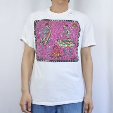 画像2: 90's TESOROS USA製 スカル カラベラアート プリントTシャツ L (2)