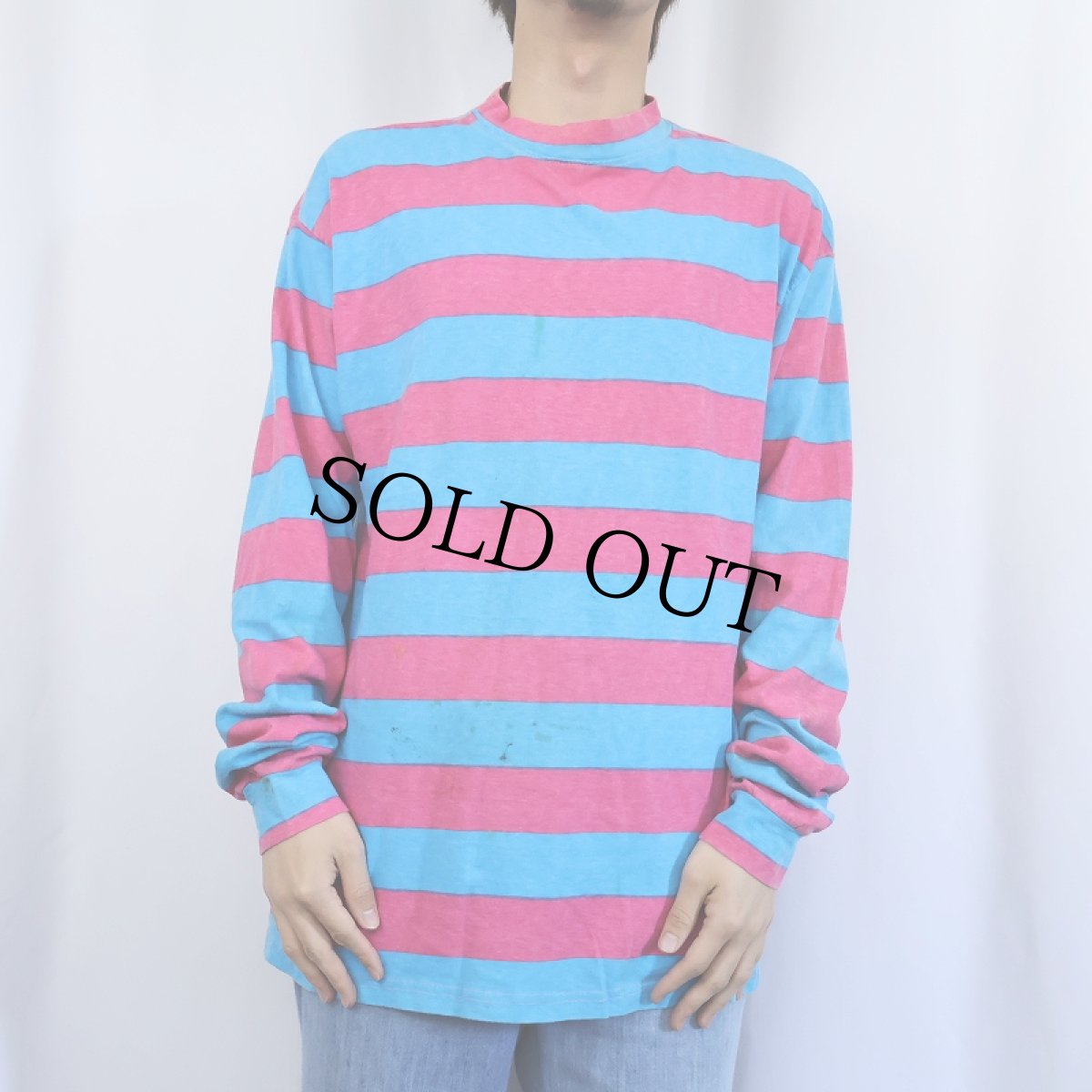 画像2: 90's "RUSH" USA製 ボーダー柄ロンT L (2)