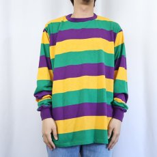 画像2: 90's "ACCENT ANNEX" USA製 マルチボーダー柄ロンT XXL (2)