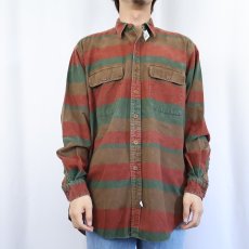 画像2: 90's POLO Ralph Lauren ボーダー柄 シャモアクロスシャツ M (2)