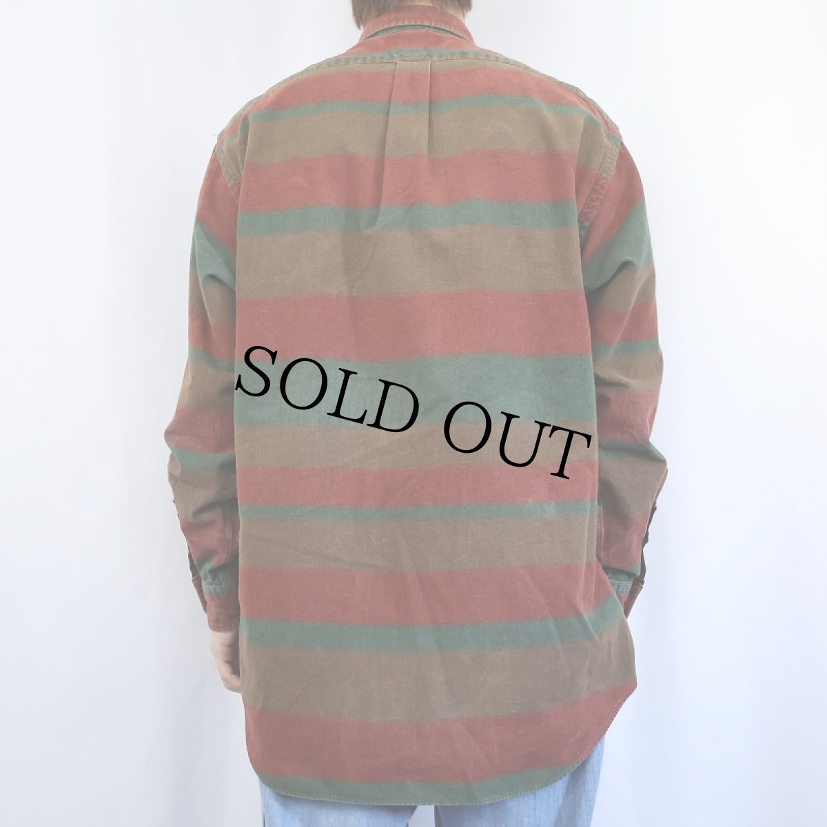 画像3: 90's POLO Ralph Lauren ボーダー柄 シャモアクロスシャツ M (3)