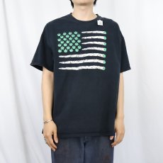 画像2: 90's ガンジャ×星条旗 プリントTシャツ BLACK XL (2)