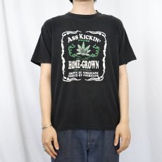 画像2: 90〜2000's "ASS KICKIN7' HOME-GROWN" ガンジャプリントTシャツ BLACK M (2)