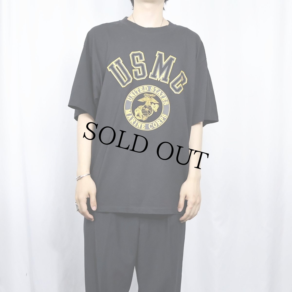 画像2: 90's SOFFE USA製 "USMC" リフレクタープリントTシャツ BLACK XL (2)