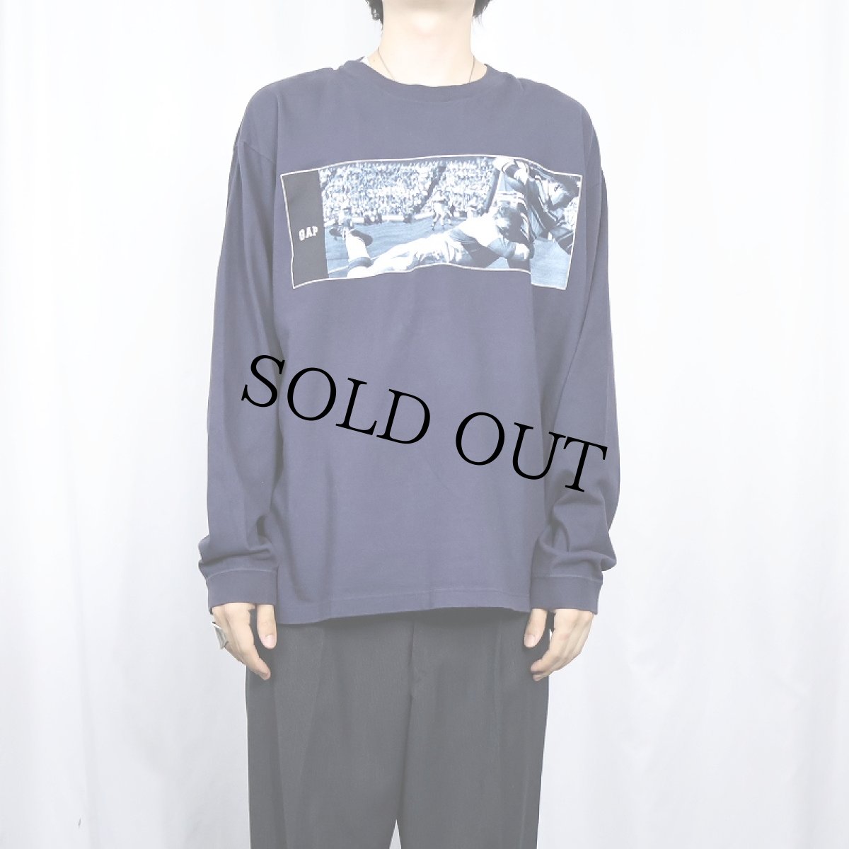 画像2: GAP USA製 ラグビー プリントロンT NAVY L (2)