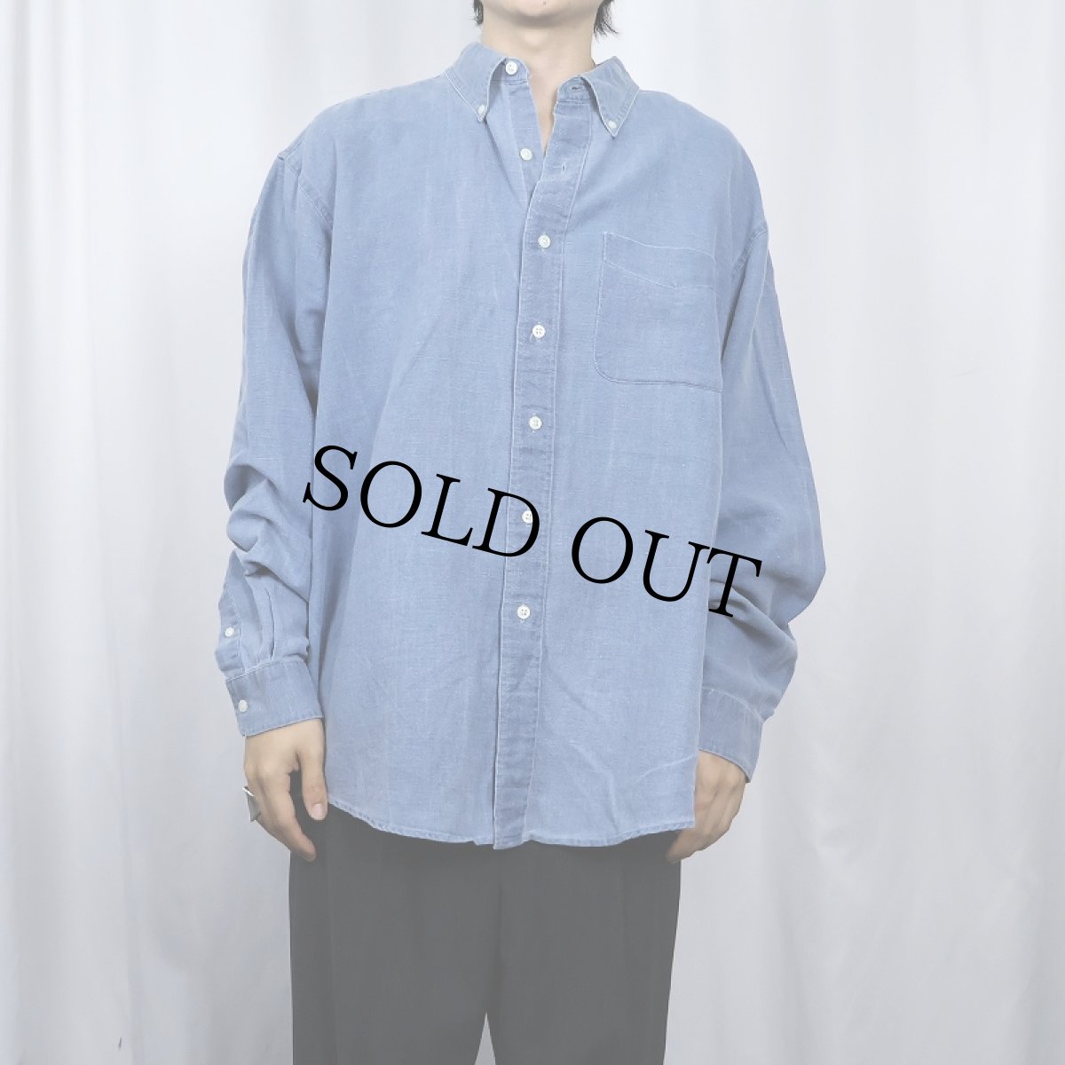 画像2: L.L.Bean リネン×コットン ボタンダウンシャツ L (2)