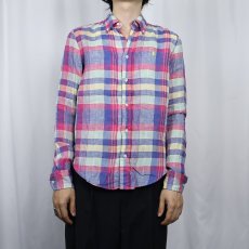 画像2: Ralph Lauren チェック柄 リネンボタンダウンシャツ S (2)