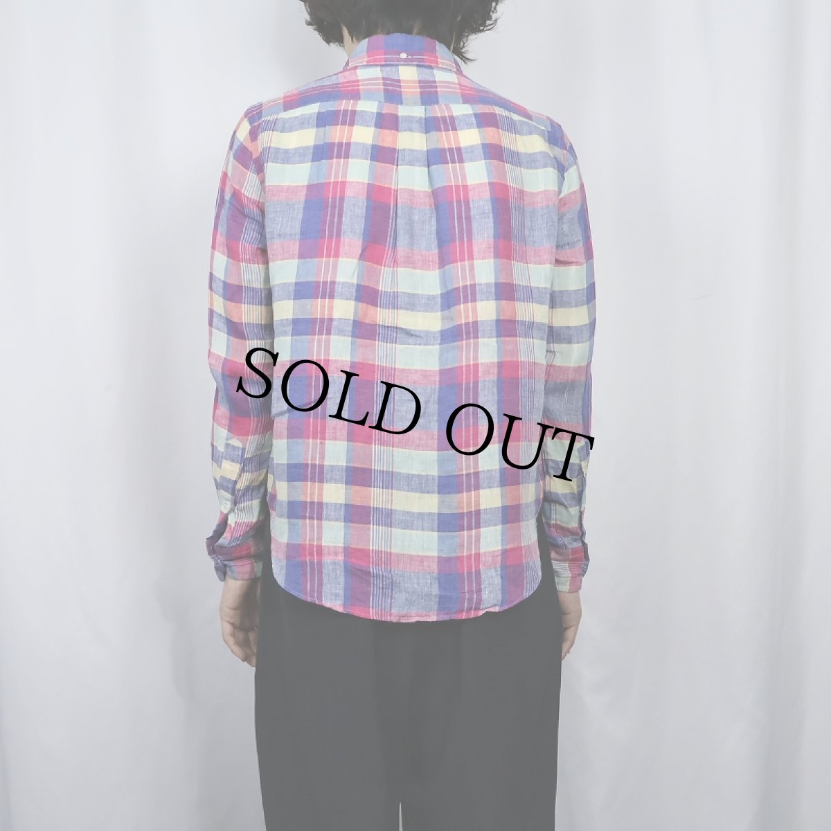 画像3: Ralph Lauren チェック柄 リネンボタンダウンシャツ S (3)