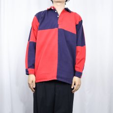 画像2: HALBRO パネル切り替え コットンプルオーバーシャツ NAVY×RED (2)