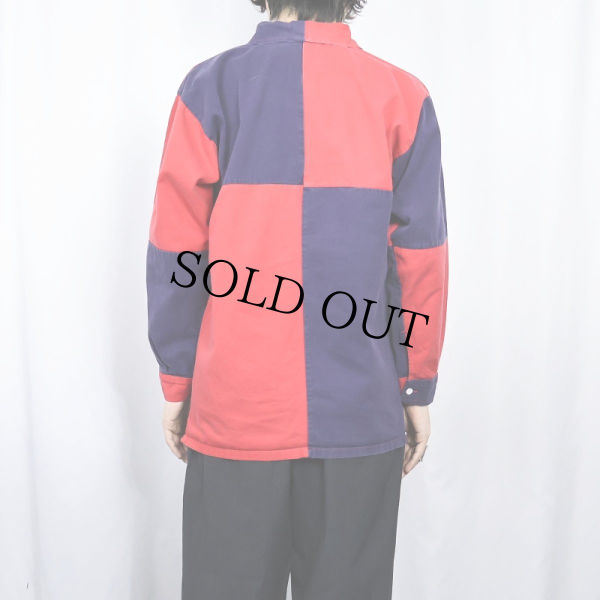 画像3: 【SALE】 HALBRO パネル切り替え コットンプルオーバーシャツ NAVY×RED (3)