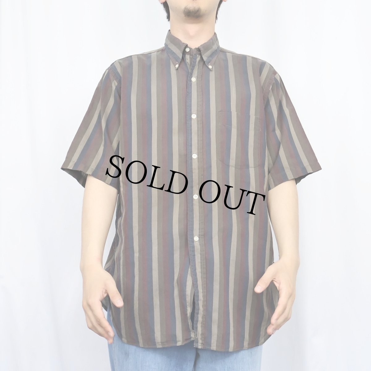 画像2: 60's ストライプ柄 3点留め ボタンダウンシャツ (2)